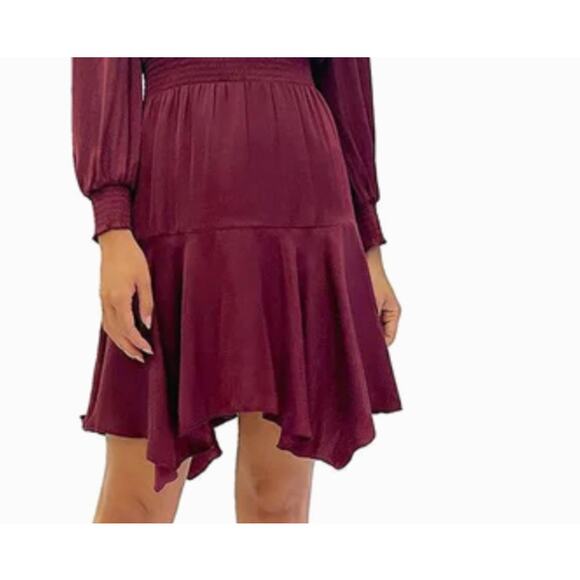 Sam Edelman Tie Neck Long Sleeve Dress 4 NWOT Red Burgundy - Picture 3 of 4